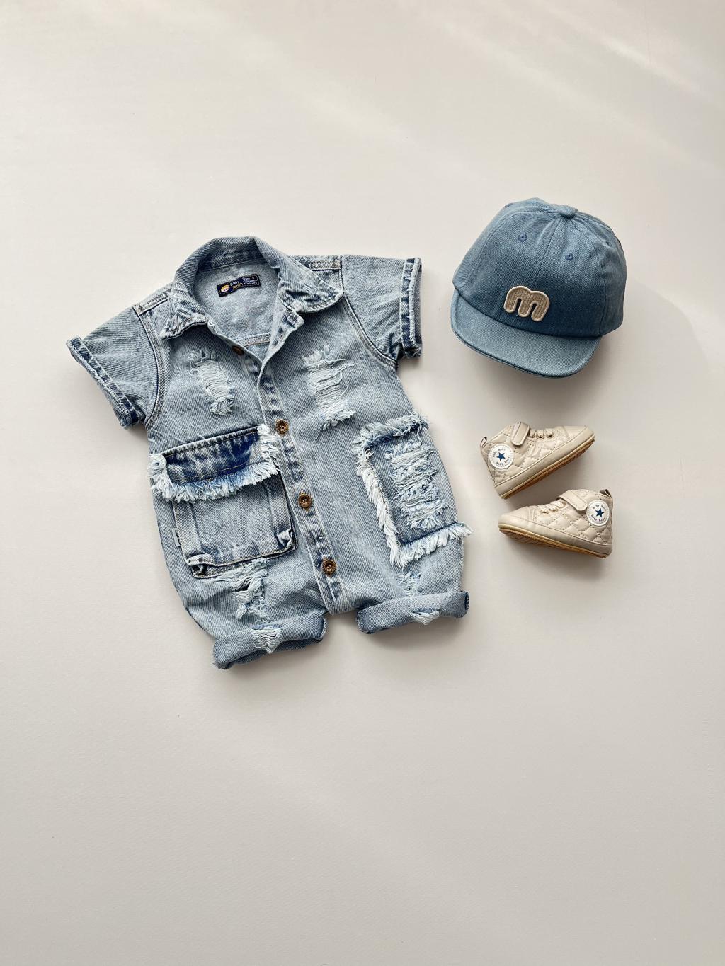 رامپر جین آبی جیب ریش