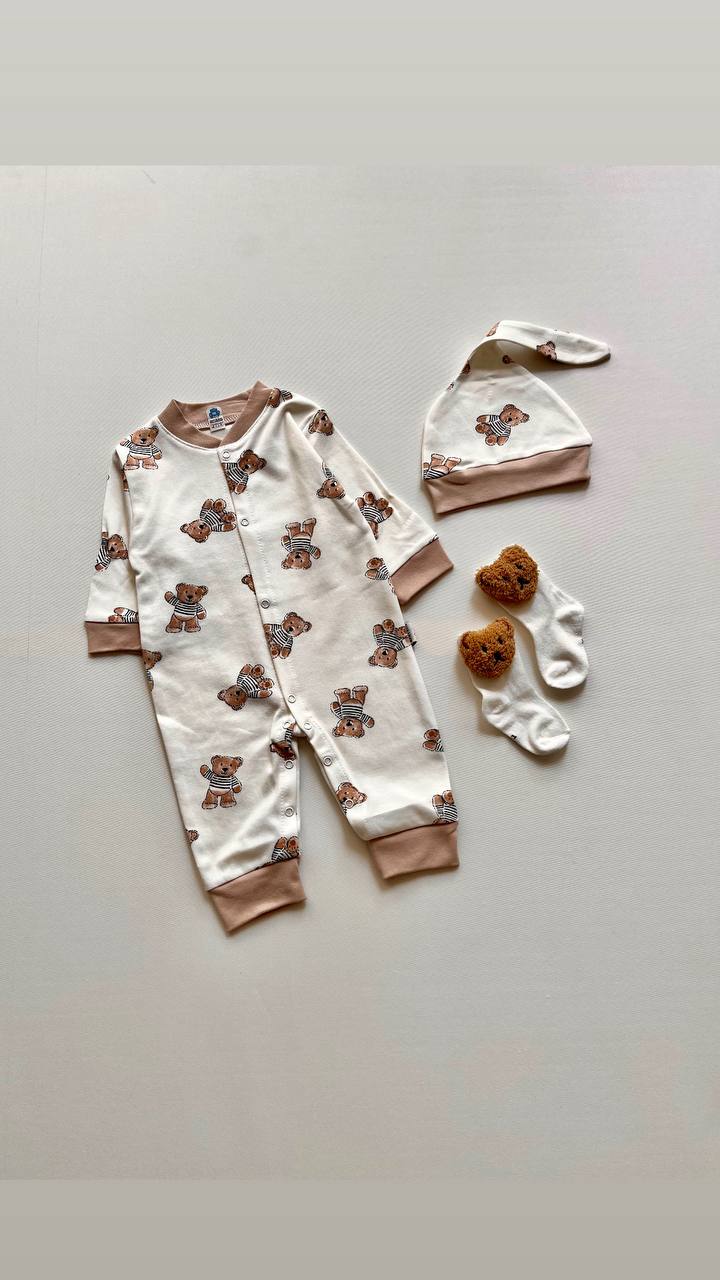 سرهمی نخی تدی سفید همراه کلاه ۱۰۲۱